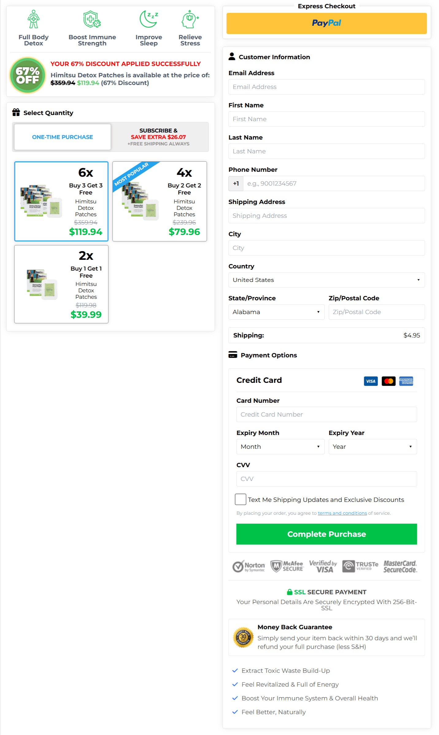 Himitsu Detox Foot Patches checkout page